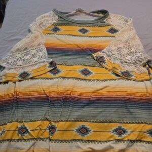 Bohemian Striped Lace Sleeve Top